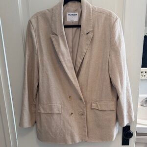 Old Navy // Linen Blend Tan Oversized Boyfriend Double-Breasted Blazer